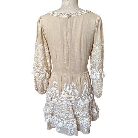 Roller Rabbit Indera Naema Embroidered Dress in Tan & White Size Small - Picture 6 of 8